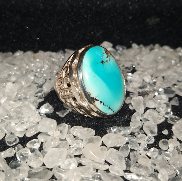 Vintage Native American Navajo Sterling Blue Royston Turquoise Ring Size 8.5 - Picture 3 of 9